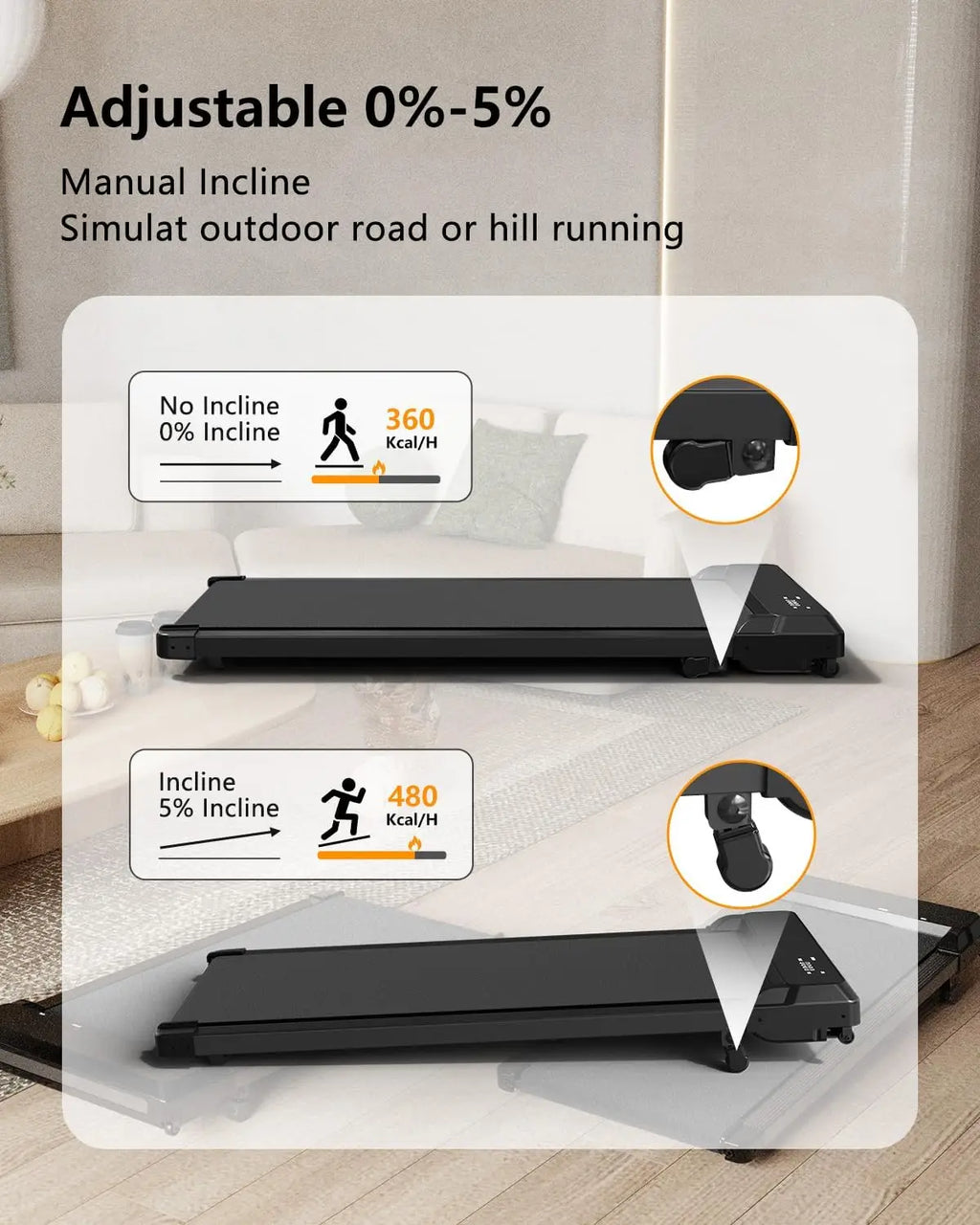Walking Pad Treadmill With Incline,Under Desk Treadmill With Incline 2 In 1 For Walking And Jogging,2.5HP Compact Incline Walkin