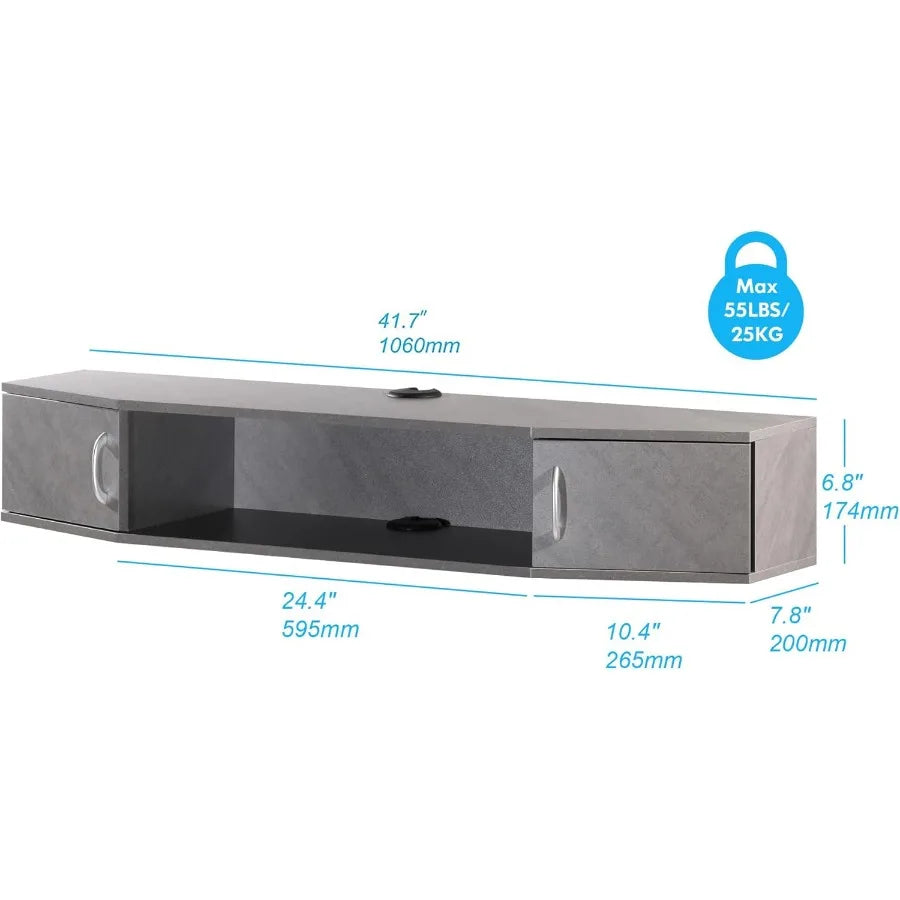Floating TV Stand for TV up to 60 Wall Mounted TV Shelf with Door Wood Media Console Entertainment Center Under TV Grey
