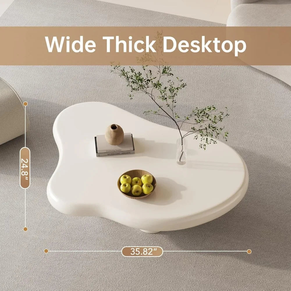 Cream White Coffee Table, 36 Inch Cloud Coffee Table, Living Room Table with 4 Legs