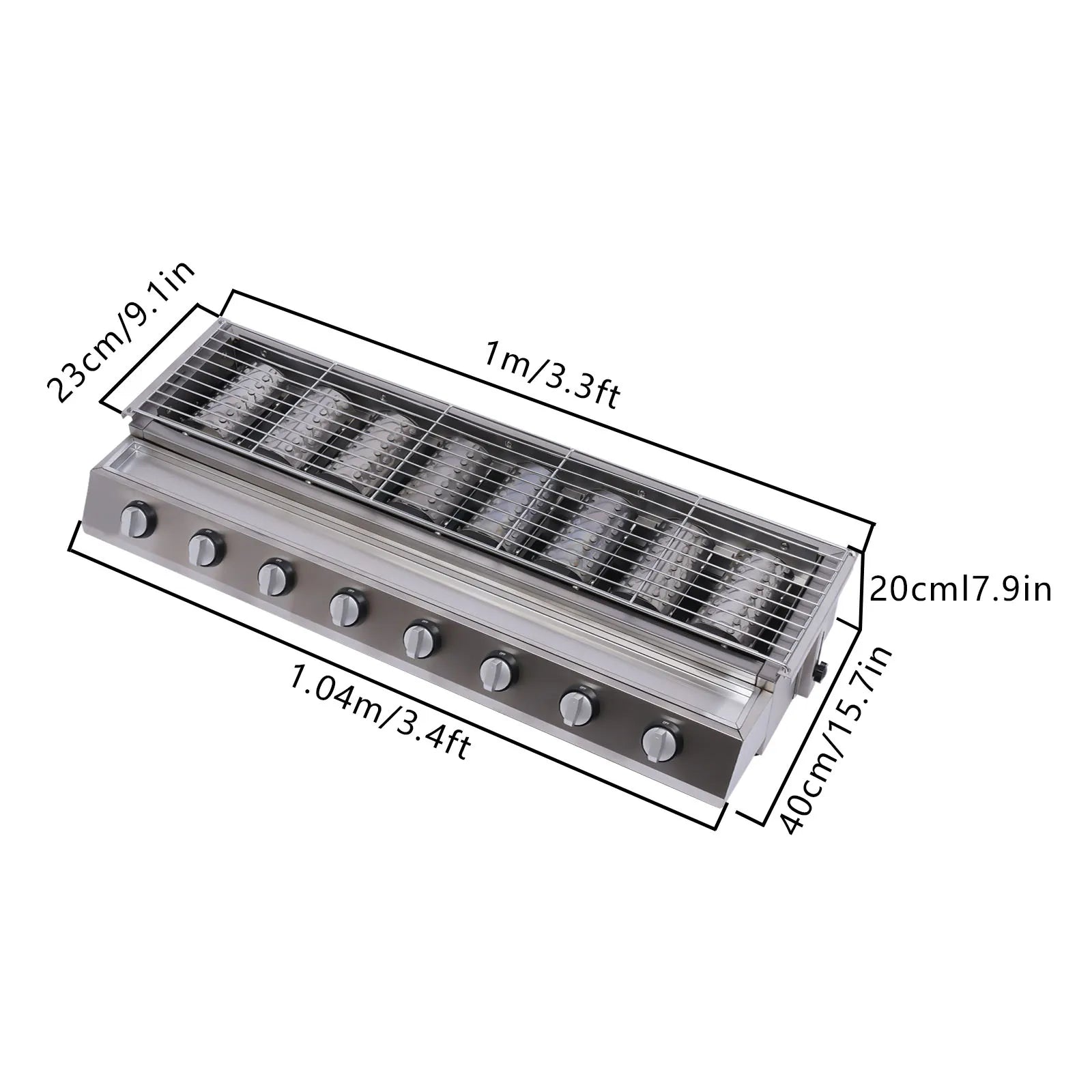 8-Burner Gas BBQ Grill, Stainless Steel, Adjustable Height, Portable and Easy to Clean