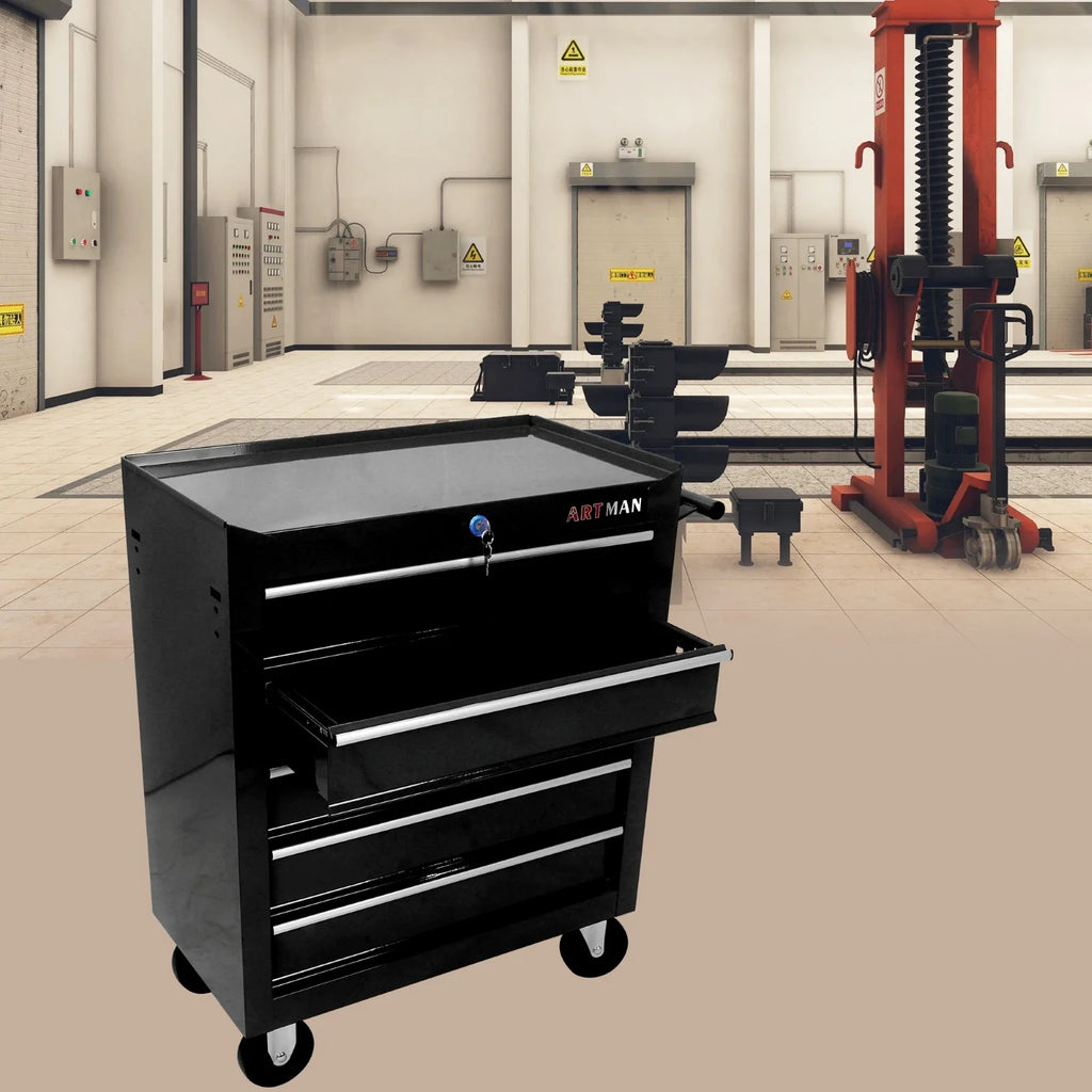 Tool cart with wheels 5 drawers,multifunctional rolling tool cart,locking tool storage organizer cart for garage,warehouse,black