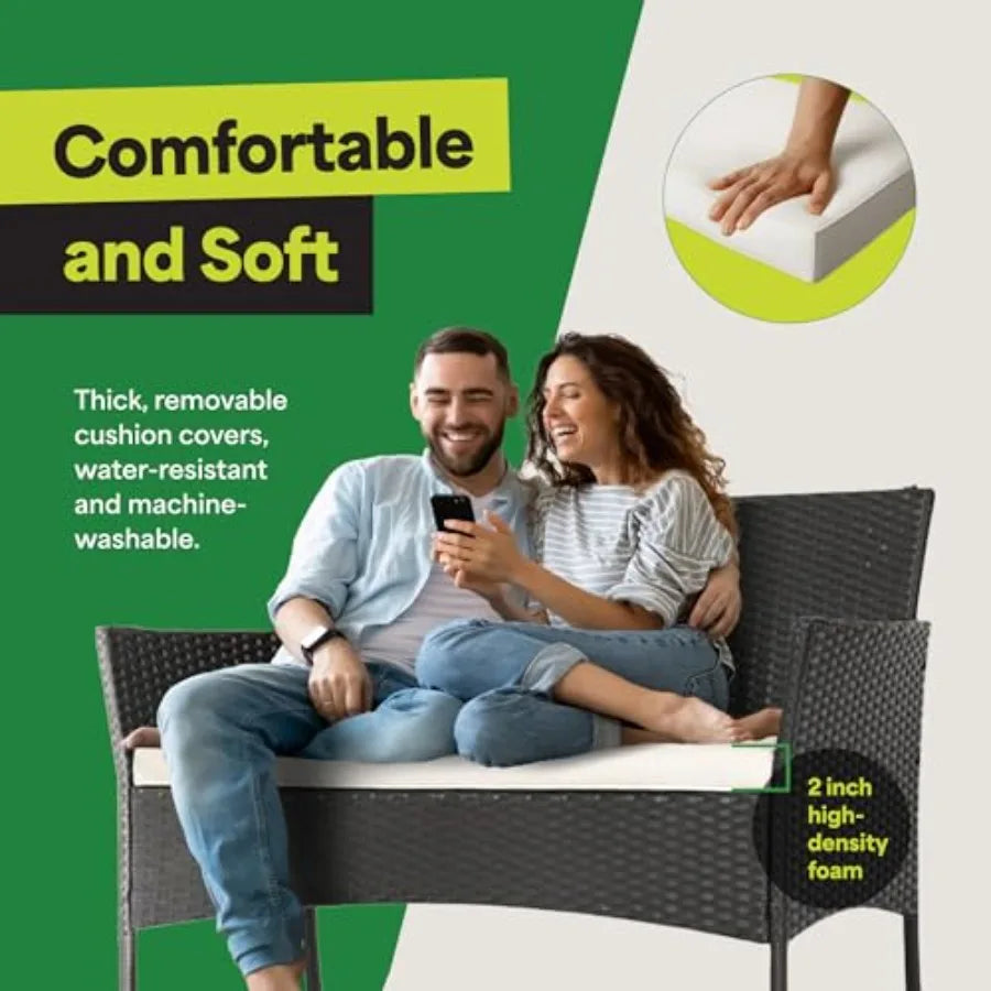 EconoHome 4-Piece Outdoor Patio Furniture Set with Weather-Proof Wicker Rattan Chairs and Loveseat Glass-Topped Coffee Table Cu