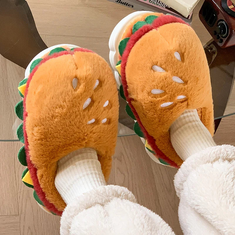 Hamburger cotton slippers for women in winter, new home bag and warm plush couple cotton shoes for women good 2026