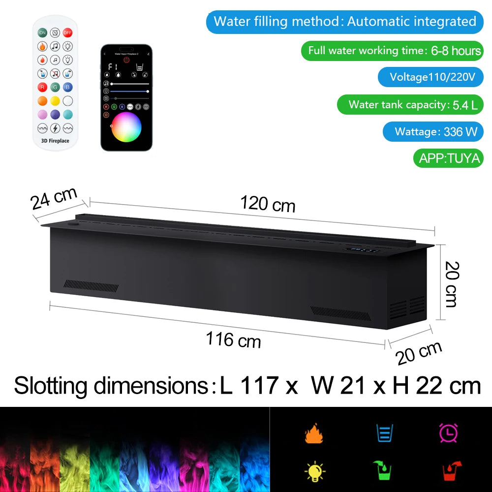 Smart Home 3D Atomized Fireplace with LED Colorful Flame ECO Water Vapor Indoor Electric Fireplace for TV Wall Living Room Decor