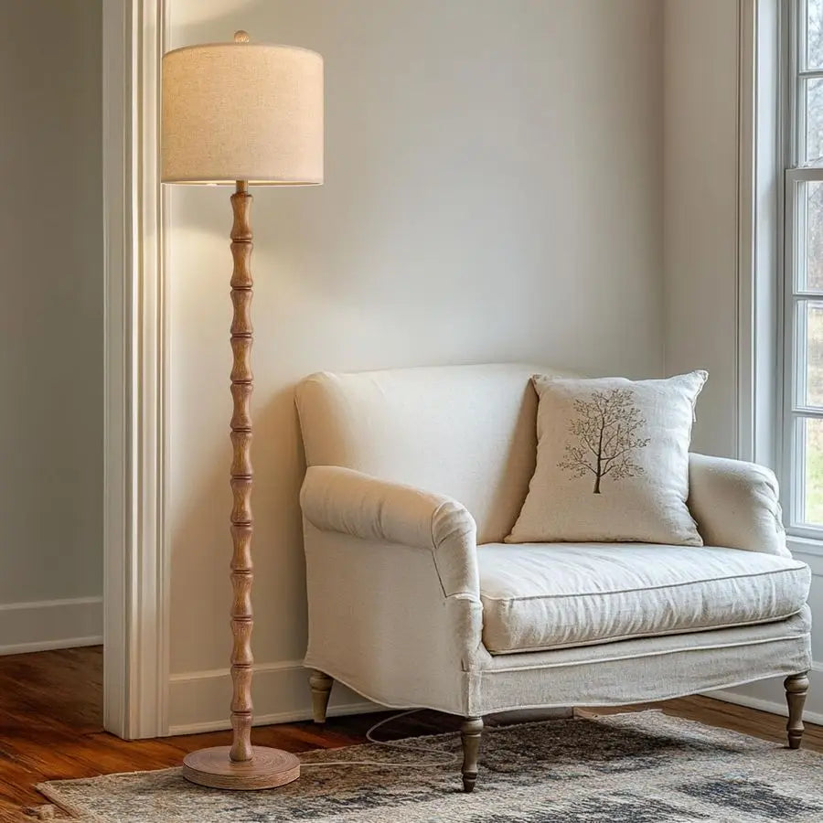 62 Rustic Floor Lamp for Living Room, Retro Farmhouse Floor Lamp Rotary Switch, Resin Standing Lamp for Living Room, Corner, Din