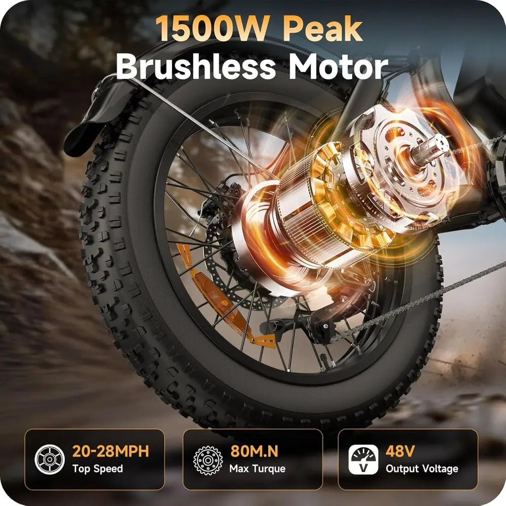 EBike for Adults - 20 x 4 Inch Fat Tire, 750W/Peak 1500W Motor, 48V15.6AH Detachable Battery, 4 Riding Modes EDirt Bike, 7 Speed