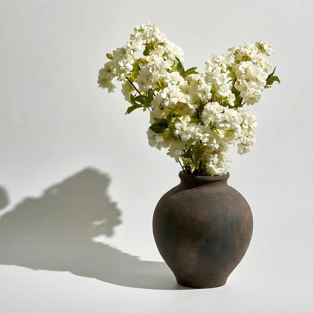 Elegant Brown 11.8 Zen Ceramic Vase for Home Decor with Distressed Farmhouse Style