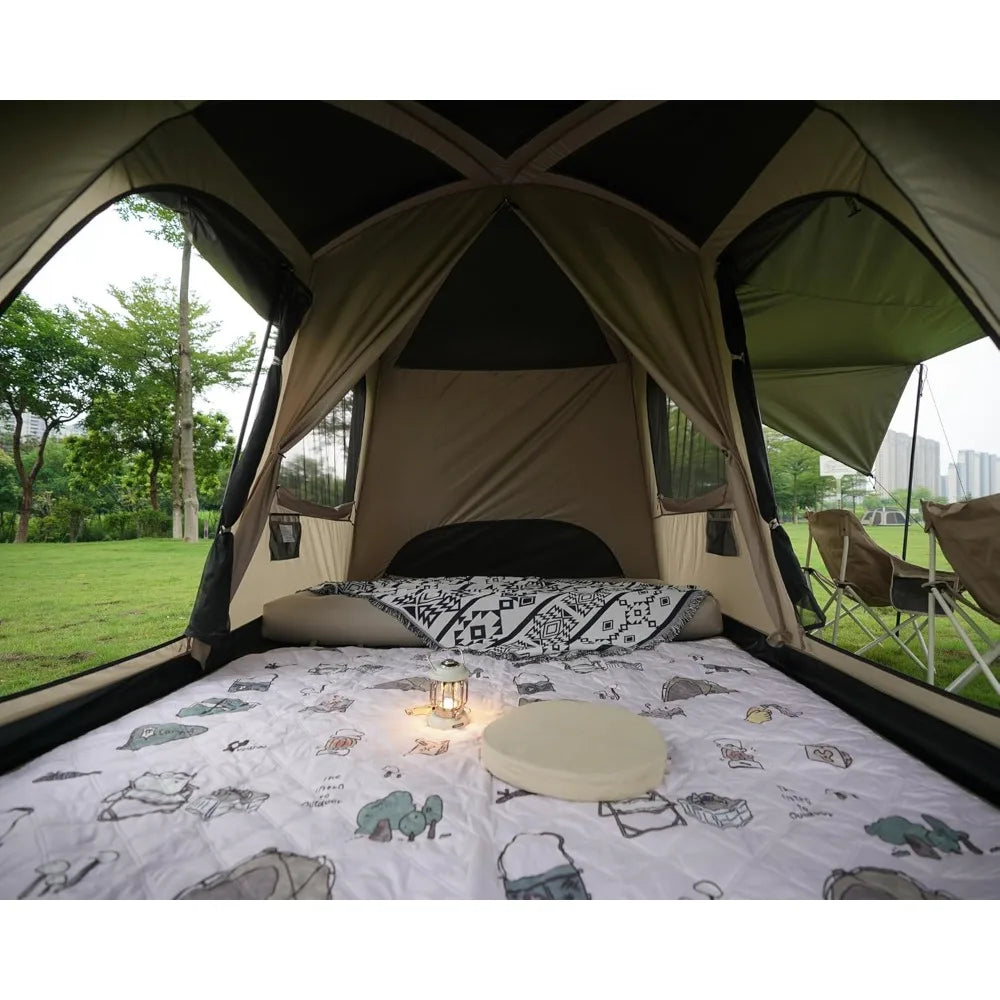 Large Family Cabin Tent for 4-6 People: Waterproof Double Layer Portable Glamping Tent with 3 Doors and 2 Rooms