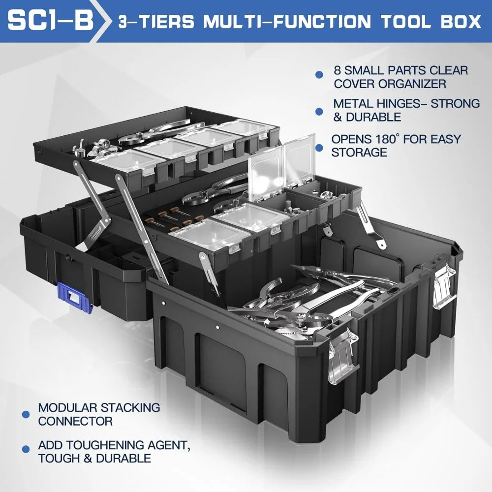 Portable Rolling Modular Tool Storage System with Drawers - 4 Tier Stackable Organizer Box for Tools