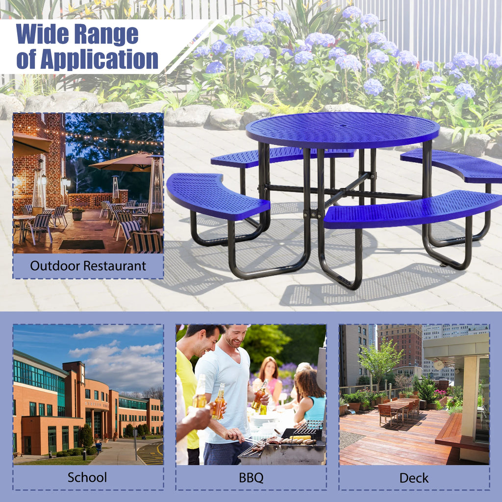LZBEITEM Round Metal Picnic Table with Umbrella Hole, 46" Steel Portable Picnic Table for Outdoor, Patio, Garden, Courtyard BBQ