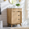 24" Fluted Bathroom Vanity with Ceramic Sink Combo，Freestanding Small Modern Bathroom Storage Vanity Cabinet with Sliding Door
