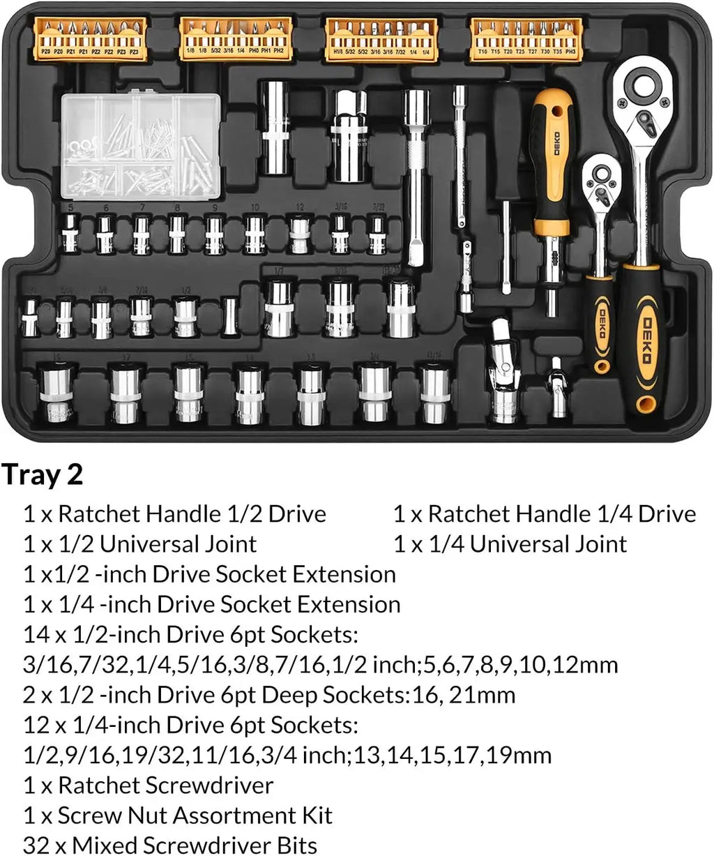 258-Piece Rolling Tool Kit with Portable Case, Wrench Set for Home and Professional Use