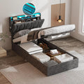Vabches Lift Up Twin Size Bed Frame with Storage Headboard Upholstered Platform Bed Frame w Charging Station&LED Light Bedroom