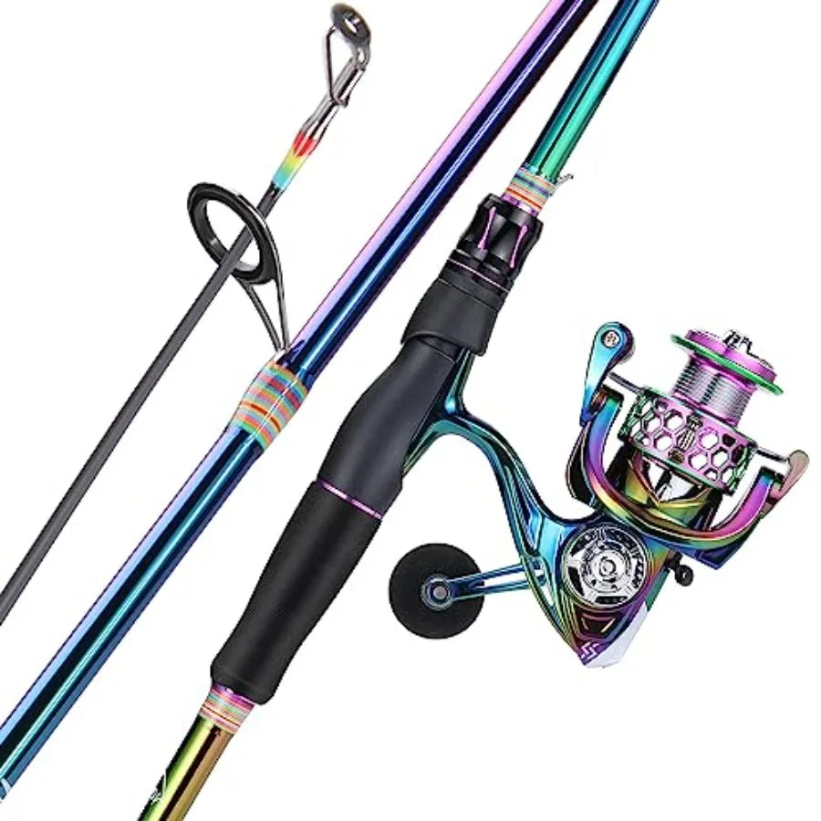 2 Packs Spinning Reel Rod Combo Two Pieces Colorful Portable Light Weight Fishing Rod with Powerful Fishing Gear Id