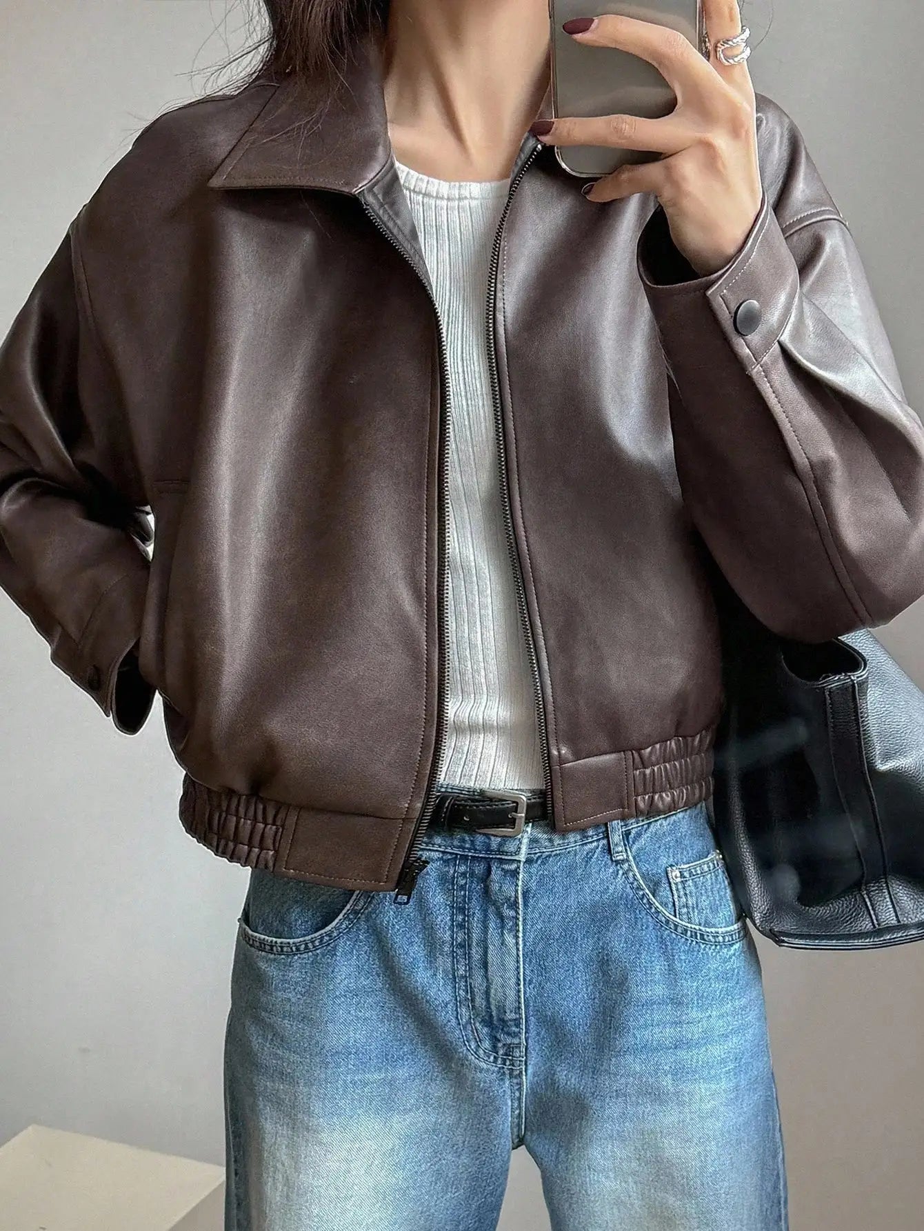 DAZY Spring New Vintage Leather Jacket Short Women Regular Jacket For Valentine's Day,Fall Clothes
