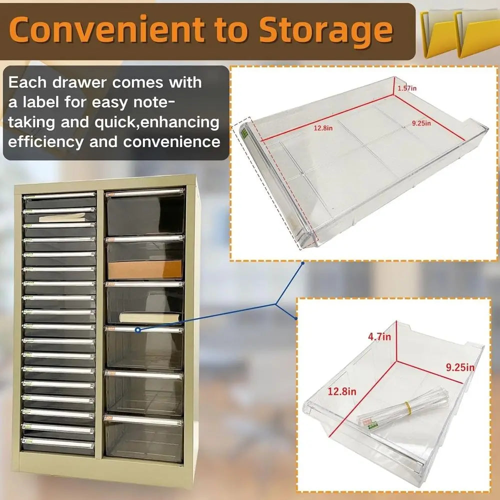 24-Drawer Clear Vertical File Cabinet for Home Office, Ideal for Paperwork and Small Item Storage