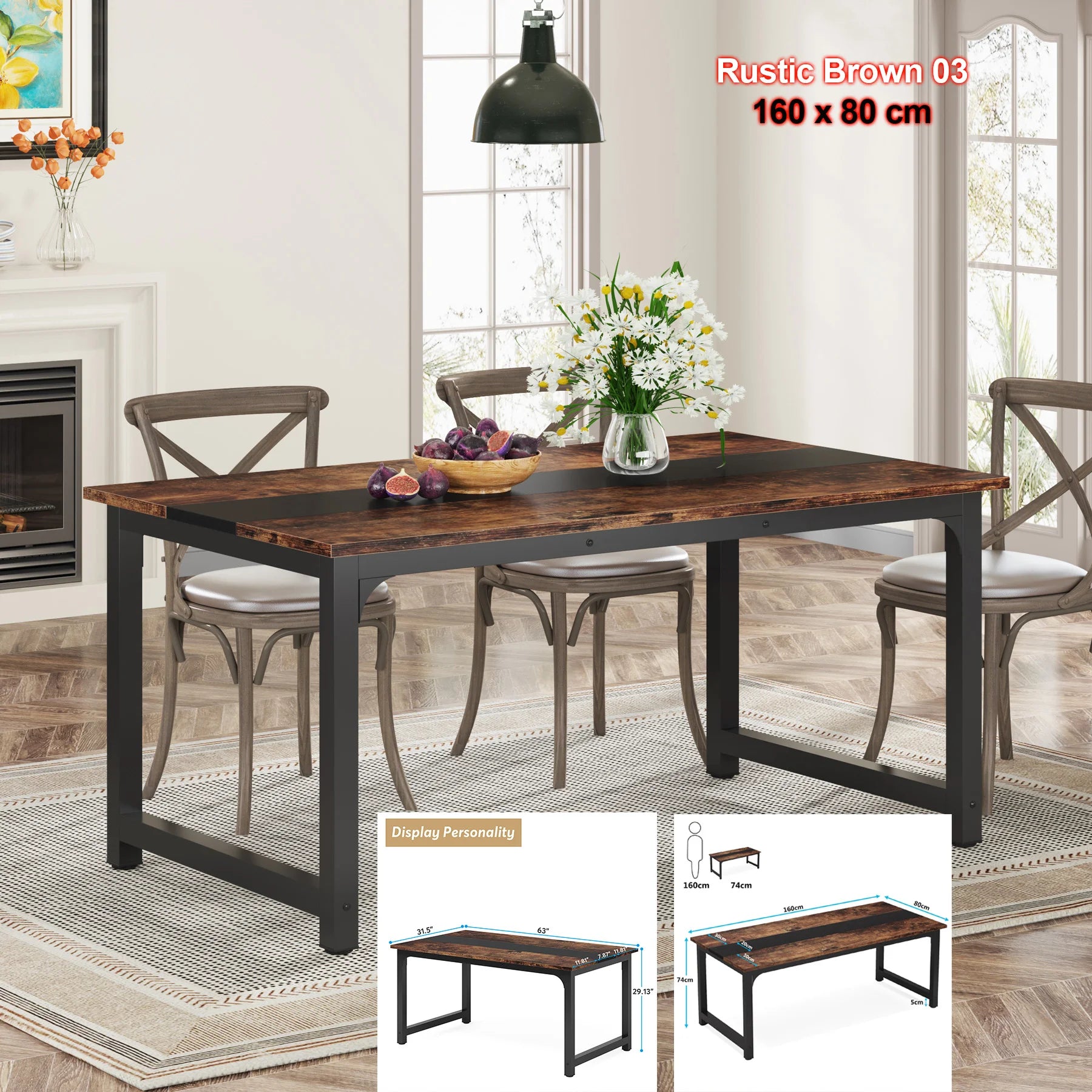 Tribesigns Dining Table, Industrial Kitchen Table for 6-8 Person, Rectangular Dinner Table for Dining Room