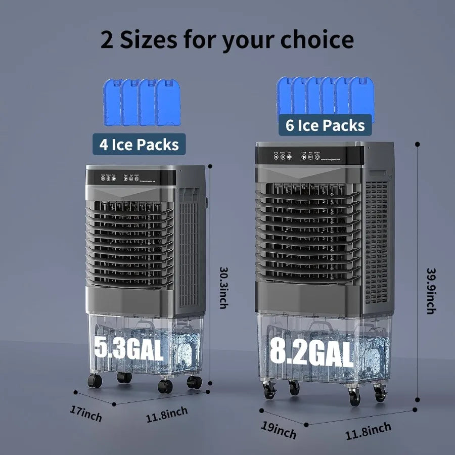 8.2 Gal Swamp Cooler Air Conditioner 3In1 with Remote Control 3 Speed Settings 12H Timer 6 Ice Packs Portable Evaporative Air C