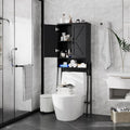 2-Door Over Toilet Storage Cabinet with Anti-Tip Device, Bathroom Organizer in Black for Tidy Spaces