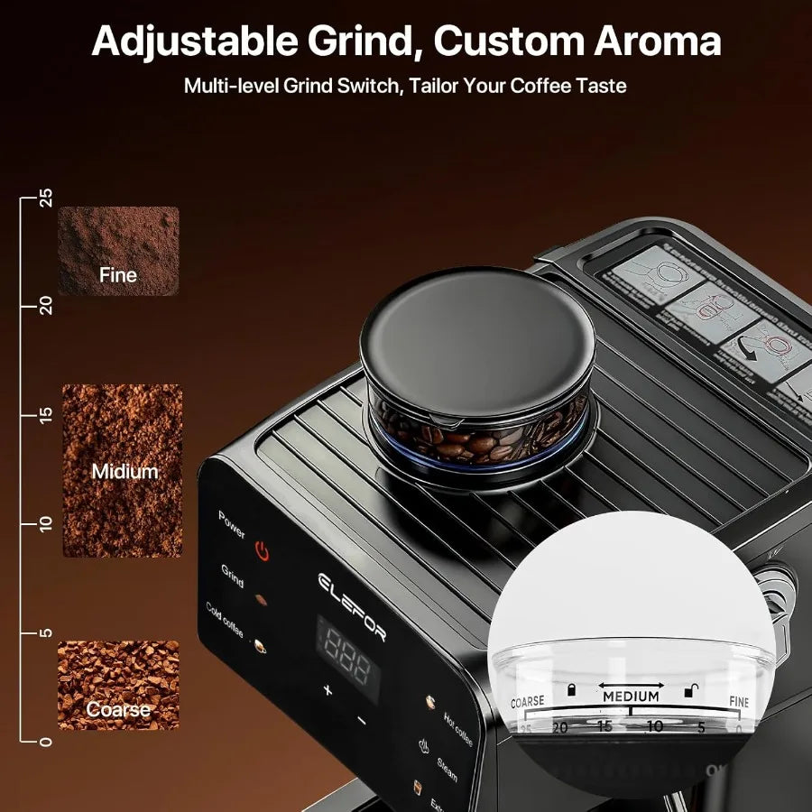 Professional Home Espresso Machine 20 Bar with Grinder and Milk Frother for Latte Cappuccino Black