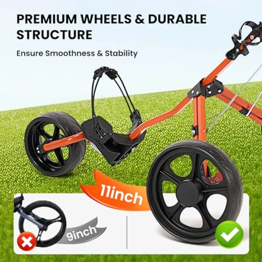 Golf Cart Golf Push Cart Golf Bag Cart with 3 Wheel Quick Folding Scorecard Holder Cup Holder Foot Brake 360 Rotating Front Whe
