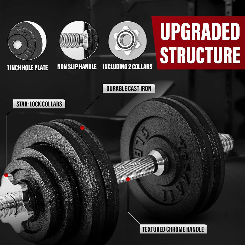 Adjustable Dumbbell Set with Weight Plates, Star Lock Collars & Connector Bar for Home Gym Workouts