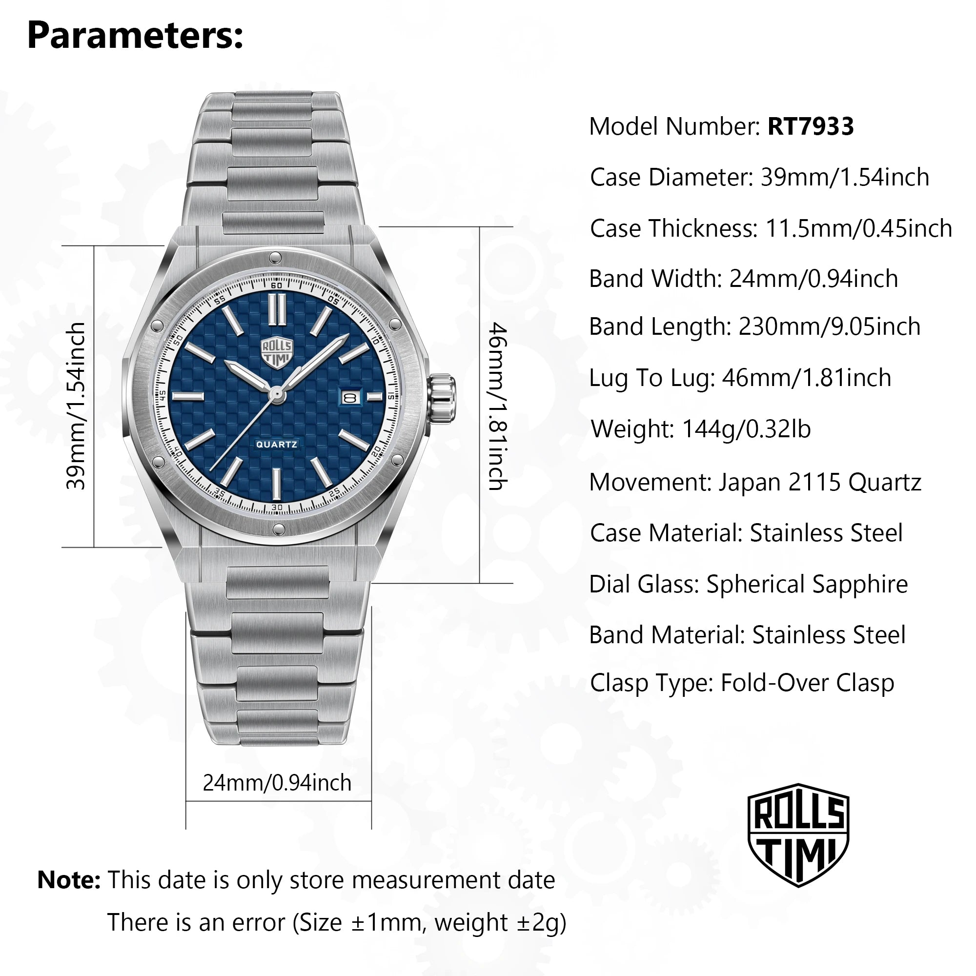 RollsTimi 2026 New Men's Watches Luxury Quartz Wristwatches AR Sapphire Stainless Steel Waterproof Sports Watch For Men Gift