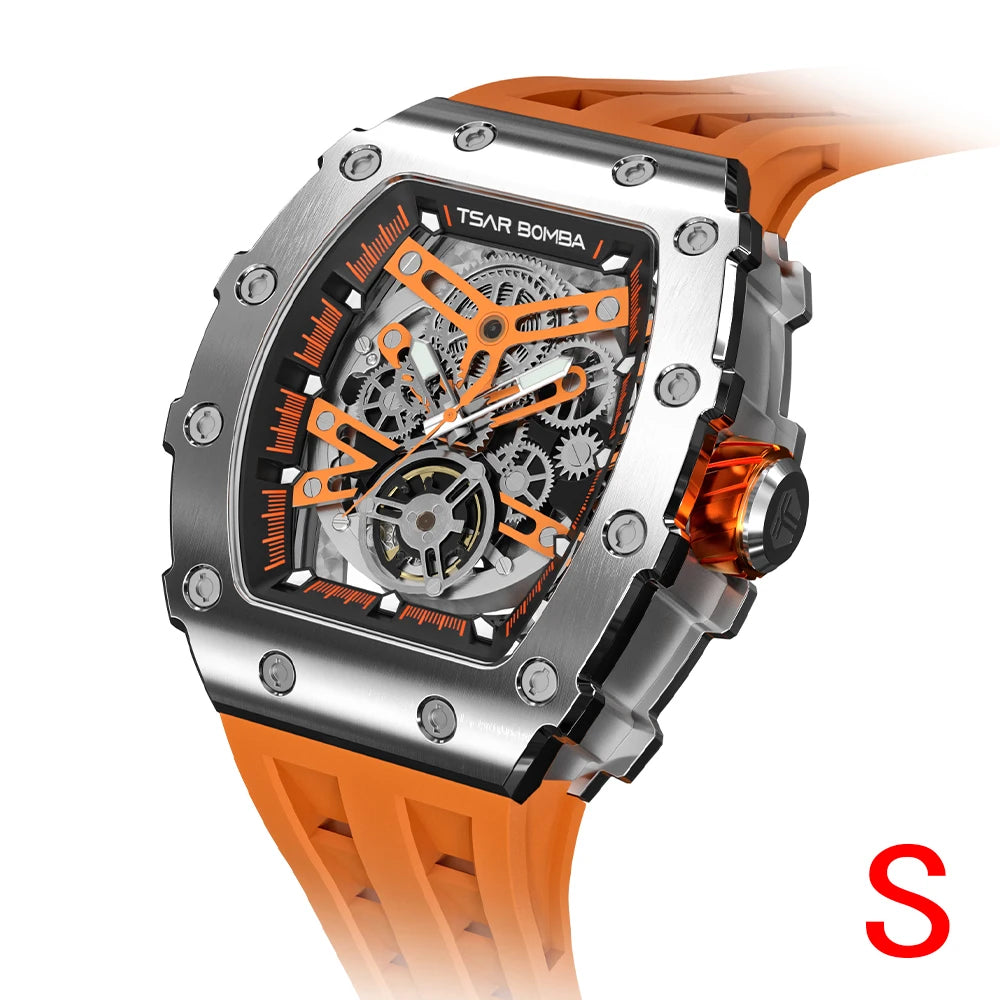 TSAR BOMBA Top Brand Mens Automatic Watches Skeleton Mechanical Clock Waterproof Luxury Fashion WristWatch for Men Carbon Fiber