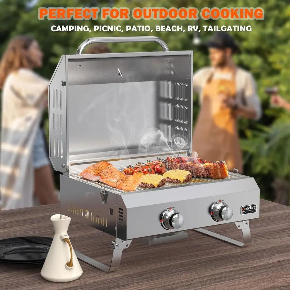Tabletop Gas Grill 2 Burners, 20" Portable Propane Grill with oldable Legs or Outdoor Patio Backyard Camping Taiating RV Trip Be