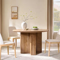 47' Round Dining Table for 4-6 People, Thick Wood Kitchen Table with Sturdy Base & Curved Edge, Modern Circle Dinner