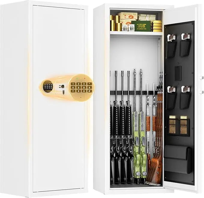 Fireproof Rifle and Pistol Safe with Digital Lock, Adjustable Shelves, and Handgun Pockets for Home Security