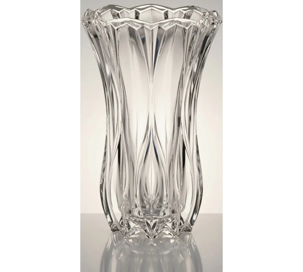 Elegant 12-Inch Crystal Vase with Floral Cut Glass Design for Home Decor, Centerpieces, and Flower Arrangements