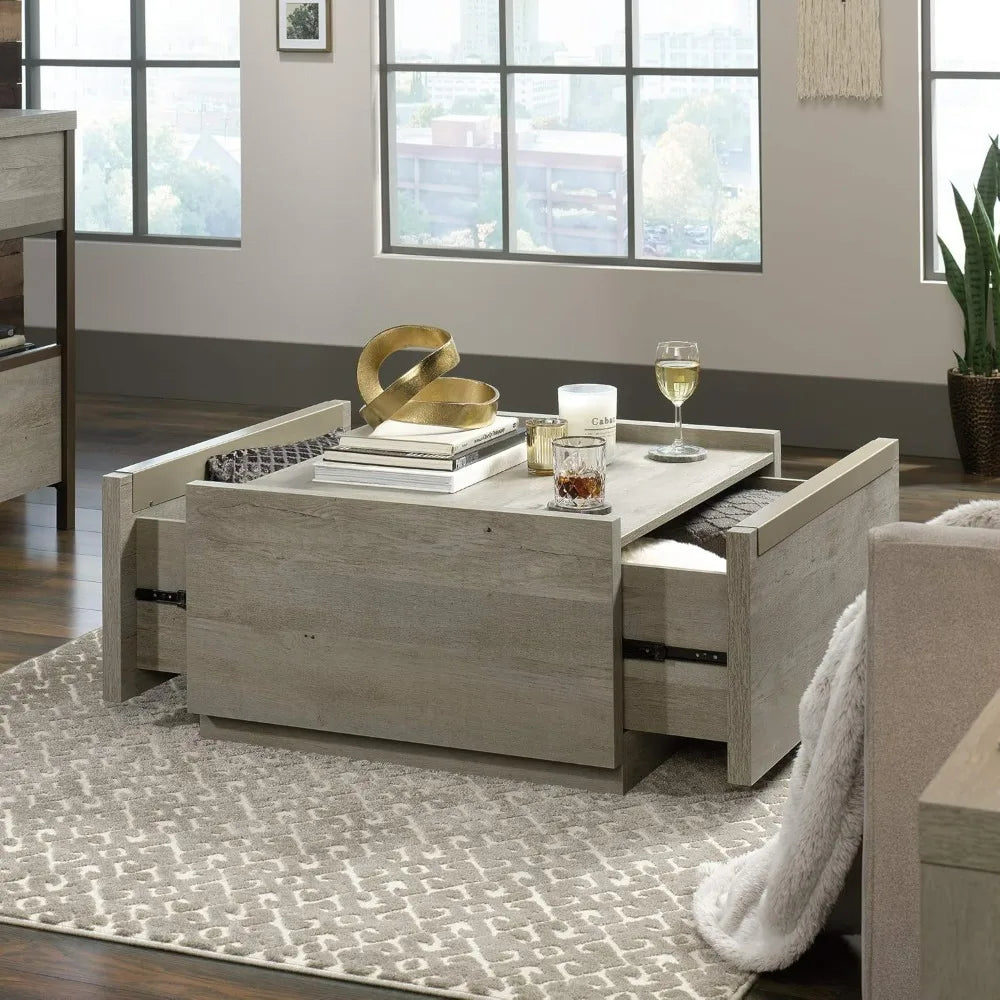 Modern Farmhouse Mystic Oak Coffee Table with Two Drawers Gate Square