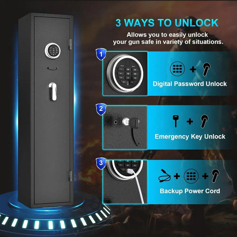 Secure Digital Keypad Rifle and Pistol Safe with LED Light and Removable Shelves
