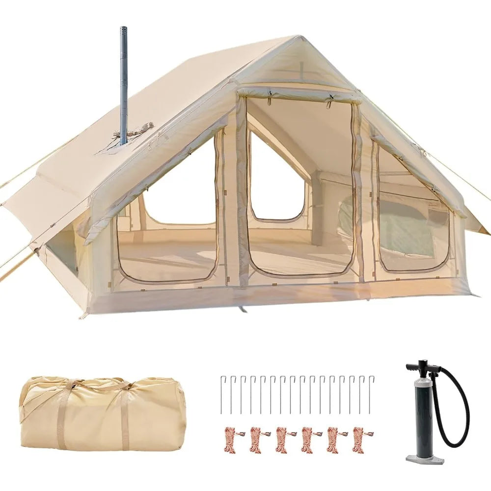 Inflatable Tents for Camping, Super Easy to Blow Up Tent with Hand Pump, Waterproof Oxford Cloth & Stove Jack, Spacious Air