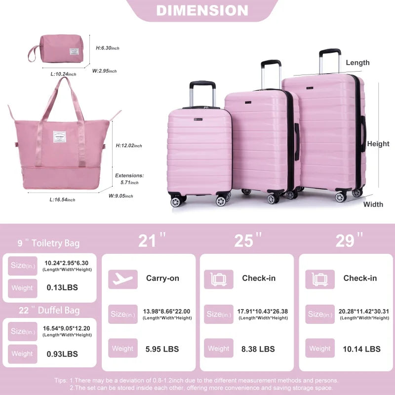 Luggage Sets 3 Piece Suitcases with Double Spinner Wheel,Suitcase Set ABS Hard Case Luggage with TSA Lock