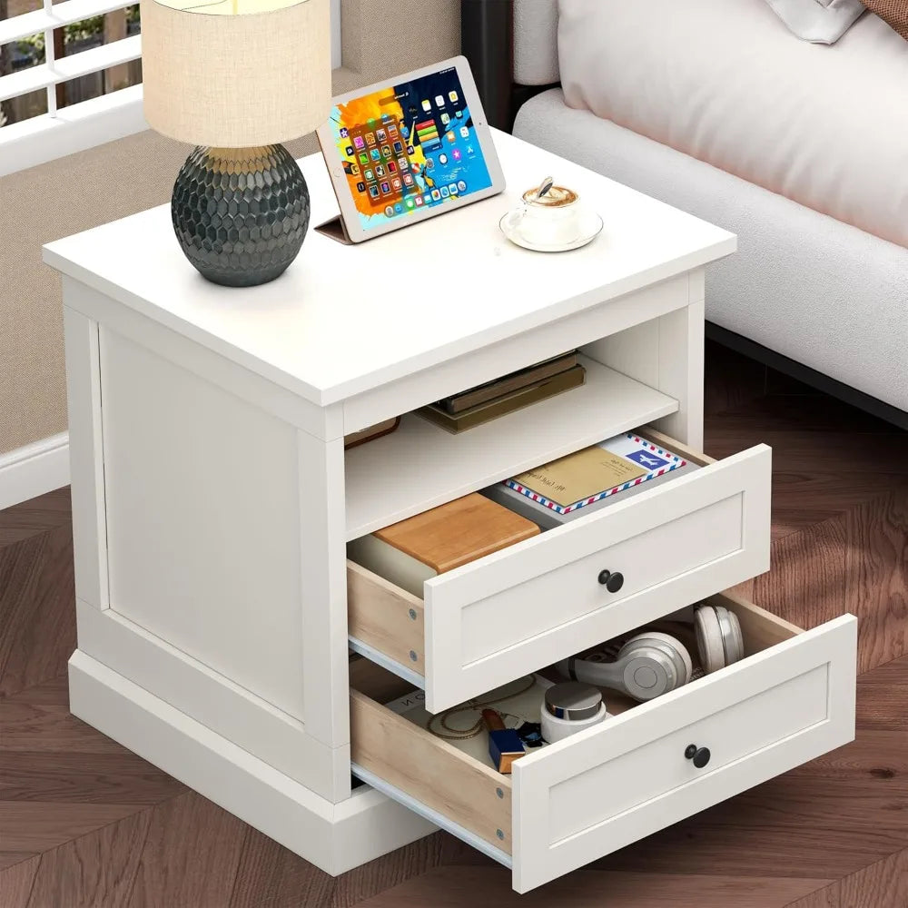 Bedside Storage Table with Drawers and Concealed Compartment