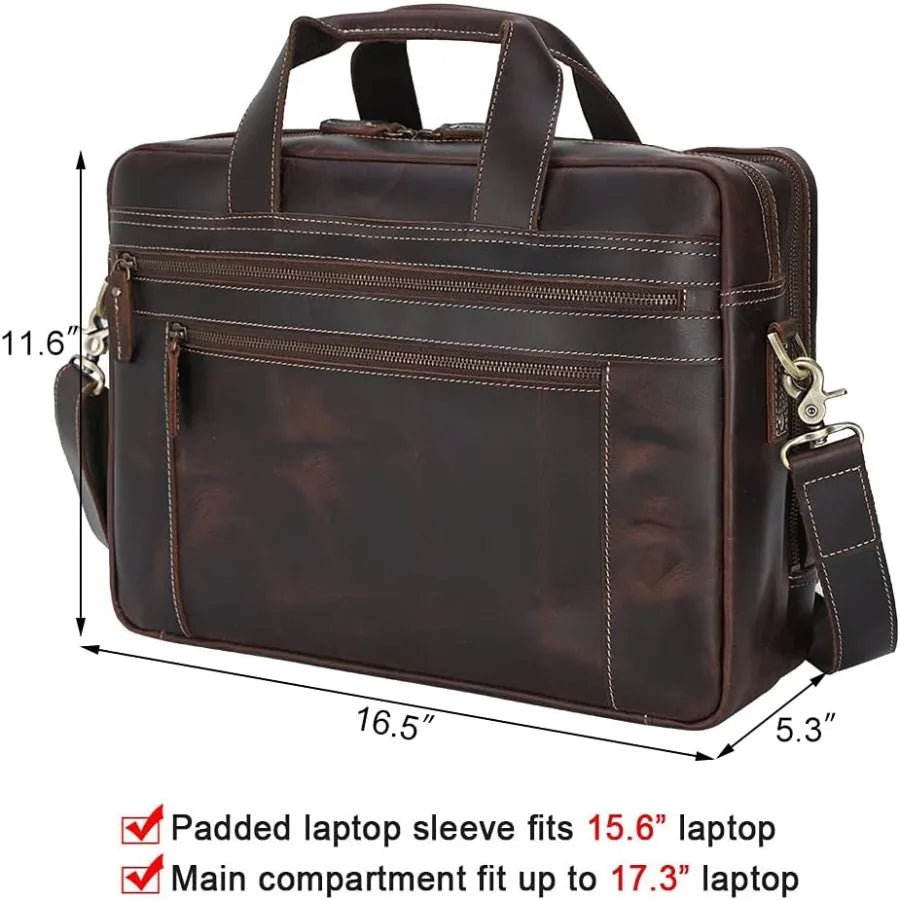 TIDING Genuine Leather Briefcase 17 Inch Laptop Messenger Bags for Men Business Travel Case Shoulder Bag
