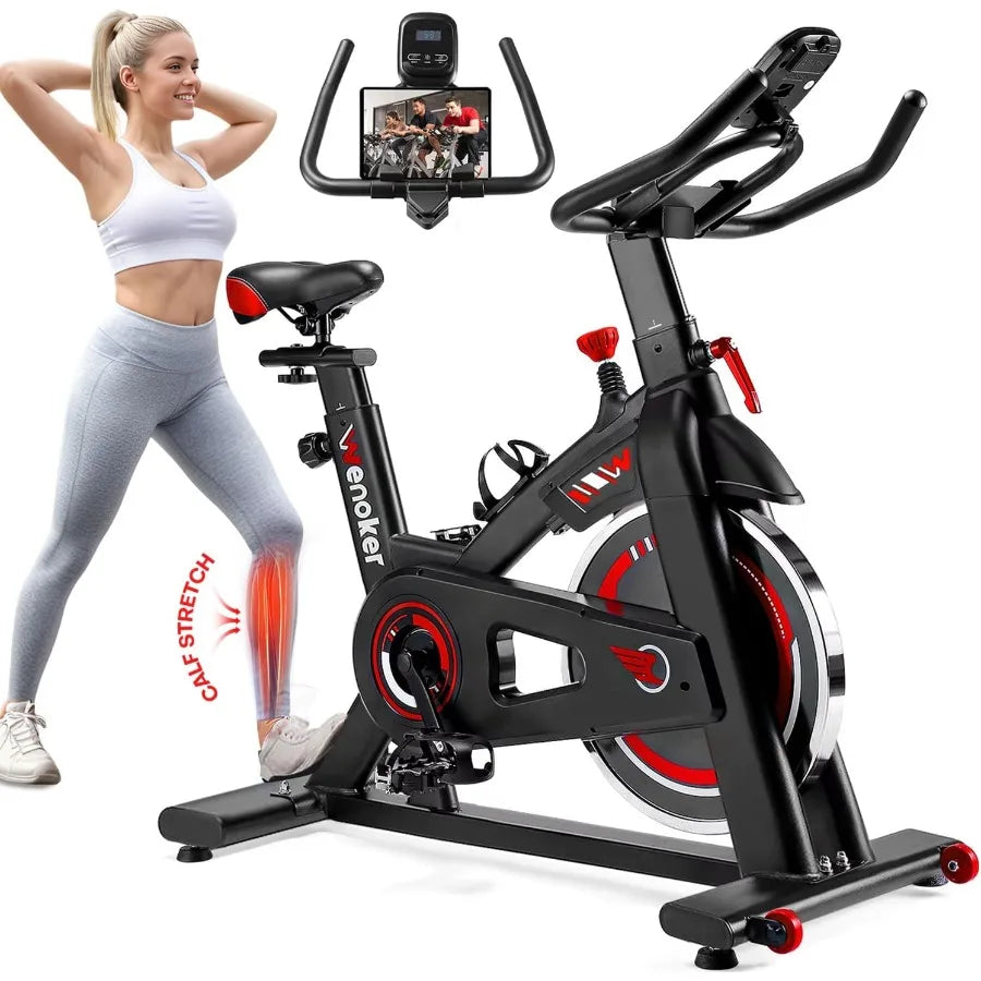 Exercise Bike for Home Fitness: App Supported Indoor Stationary Bike with Silent Belt Drive Heavy Flywheel MultiGrips Handlebar