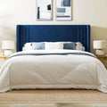 Modern Blue Velvet Queen Bed Frame with Wingback Headboard, Easy Assembly, Storage Space, No Box Spring Needed