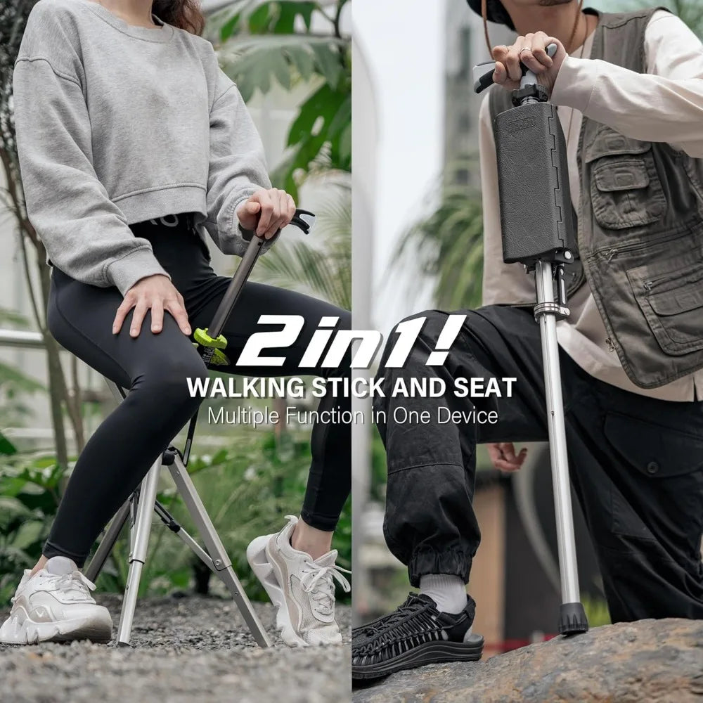 Portable hiking pole, folding cane with chair, lightweight aluminum, easy to carry and store, non-slip