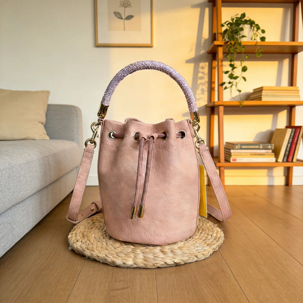 Light Pink Suede Drawstring Bucket Bag New Model Sweet Design