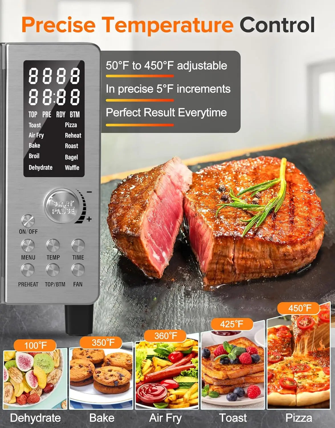 Smart 21QT Air Fryer Toaster Oven Combo, Convection Countertop with Quick Crisp Tech, 10-in-1 Functions, Stainless Steel