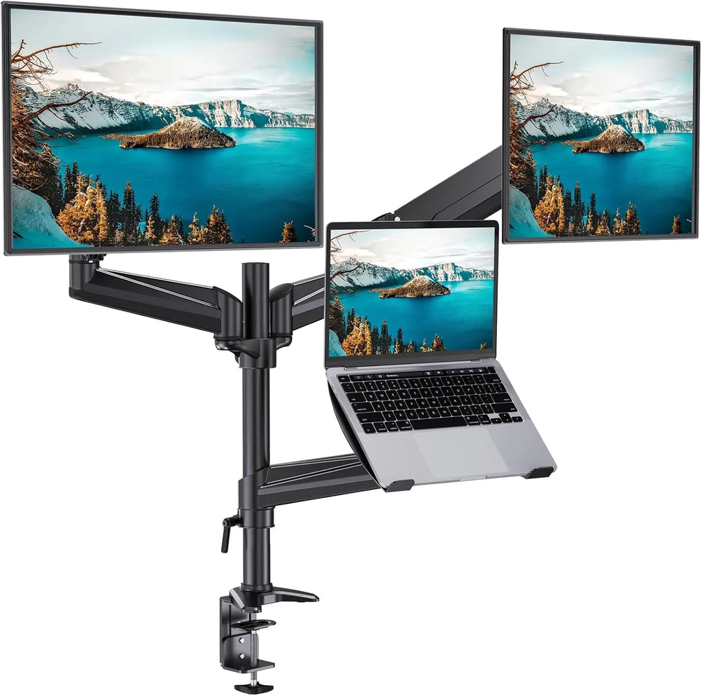 Dual Monitor and Laptop Mount for 32" Screen, Adjustable Arm with Tilt Swivel Rotation, VESA Bracket 75/100mm