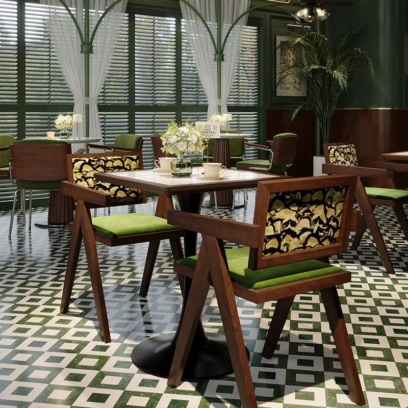 Retro Western Restaurant Bar Commercial Dining Table and Chair Combination Restaurant Solid Wood Table Chair Commercial
