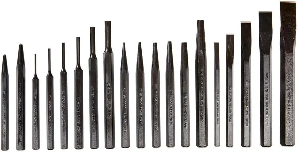 19-Piece Punch and Chisel Set with Black Oxide Finish for Maximum Strength and Rust Protection