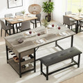 Kitchen Dining Table Set with Upholstered Benches, Storage Drawers & Wine Rack for Small Spaces - Grey