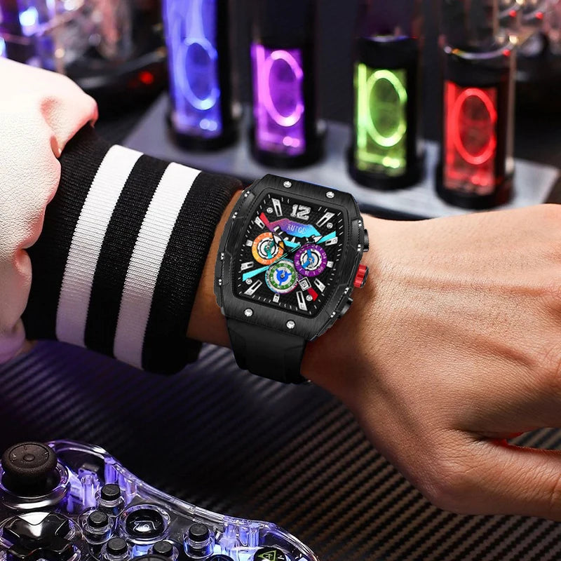 RUIGE Night light three-eyed six-needle silicone strap quartz watch fashion trend leisure gift men's wristwatch