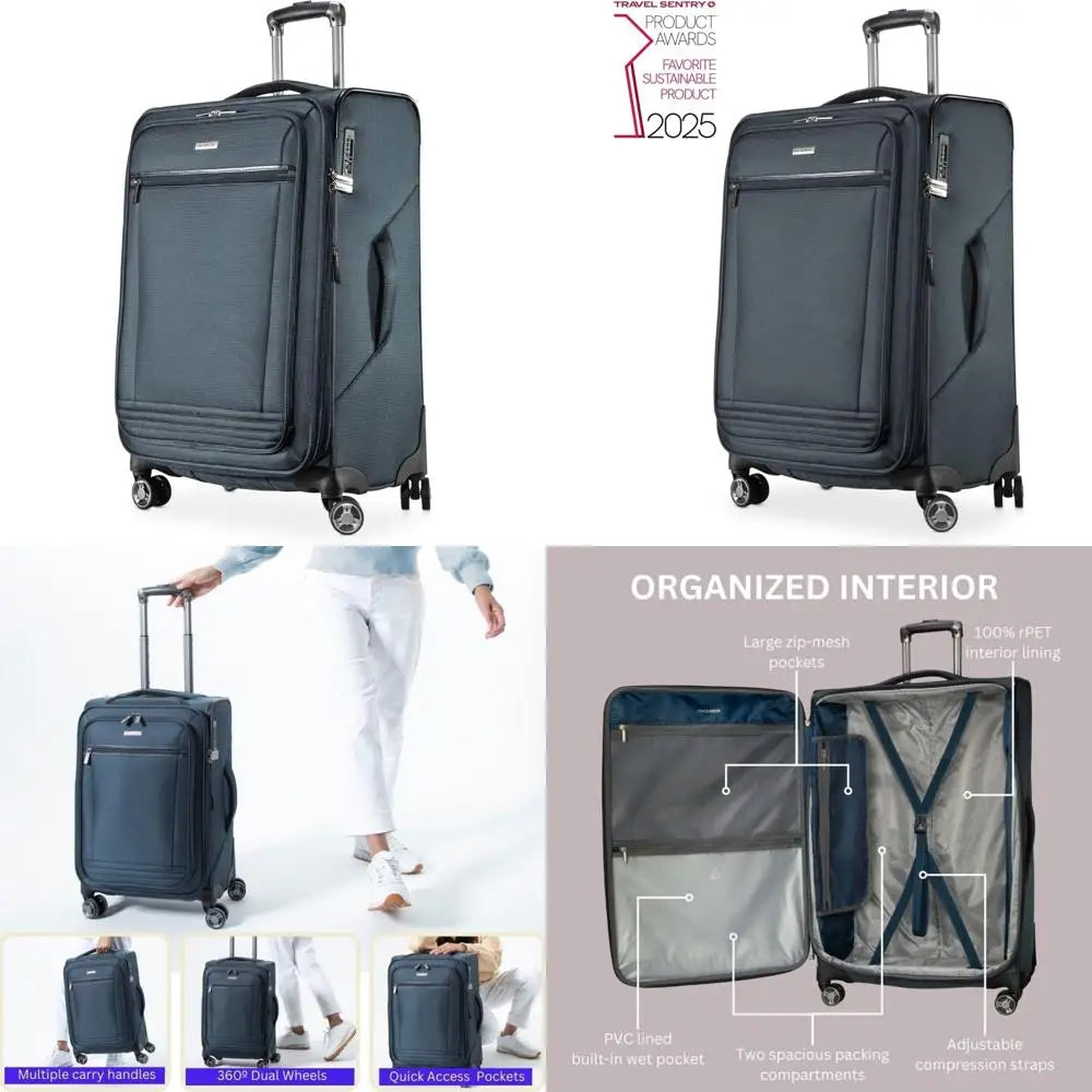Eco-Friendly Recycled PET Medium Check-In Luggage, Sustainable Lightweight Travel Suitcase, 100% Recycled PET Material, Environm