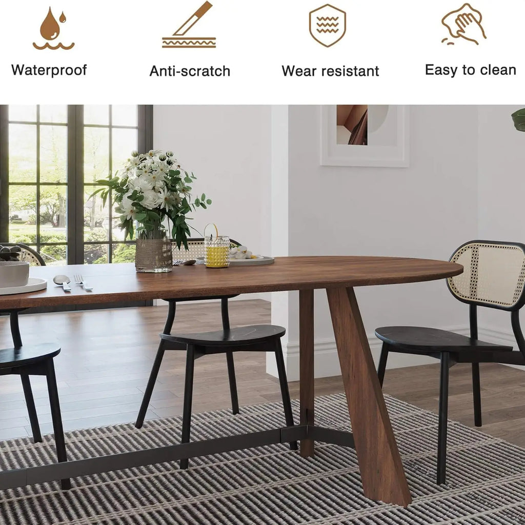 70.86in Rustic Oval Dining Table for 6-8 Person Farmhouse Wood Kitchen Table with Sturdy Tapered Legs for Gathering Meeting Home